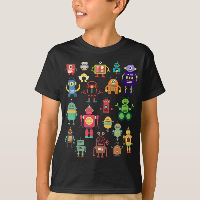 Cute Retro Colorful Robot Collection T Shirt (Framsida)