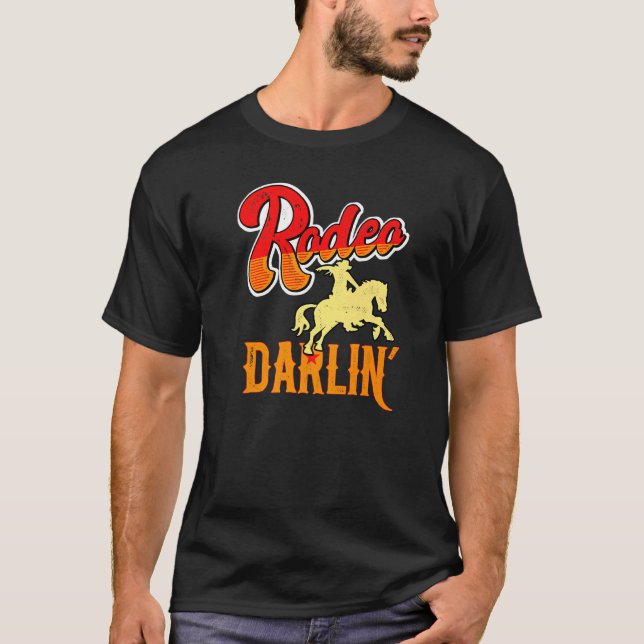 Cute Retro Distress Rodeo Darlin'Horse & Bull G T Shirt (Framsida)