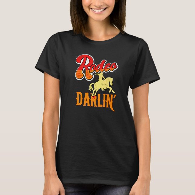Cute Retro Distress Rodeo Darlin'Horse & Bull G T Shirt (Framsida)