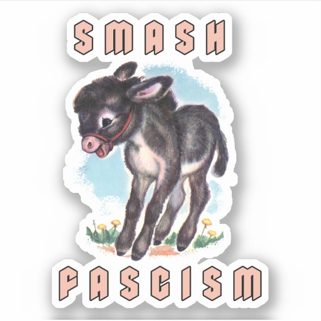 Cute Retro Donkey - Smash Fascism Klistermärken (Framsida)