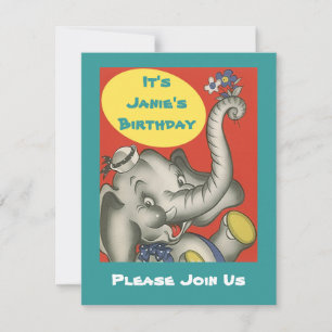 Cute Retro Elephant ThMeed Party Inbjudan till Inb