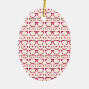 Cute Retro Eyeglass Hipster Julgransprydnad Keramik