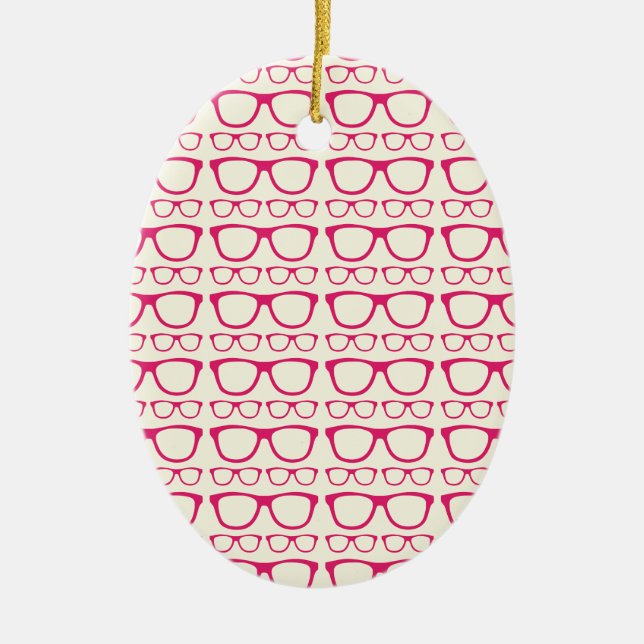Cute Retro Eyeglass Hipster Julgransprydnad Keramik (Framsidan)