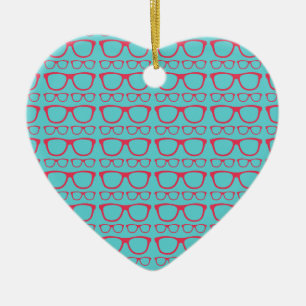 Cute Retro Eyeglass Hipster Julgransprydnad Keramik