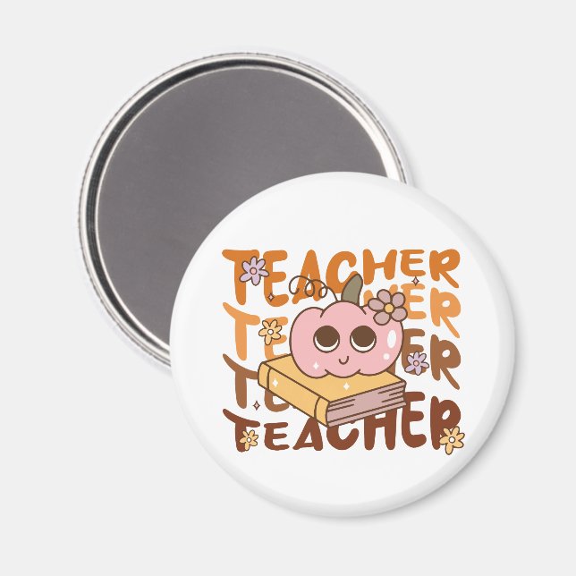 Cute Retro Fall Teacher Pumpkin Halloween Magnet (Front/Back)