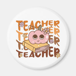 Cute Retro Fall Teacher Pumpkin Halloween Magnet