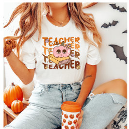Cute Retro Fall Teacher Pumpkin Halloween T Shirt