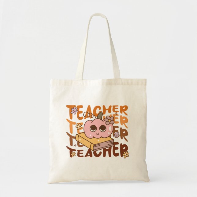 Cute Retro Fall Teacher Pumpkin Halloween Tygkasse (Framsidan)