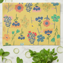 Cute retro floral pattern mustard Pink Green