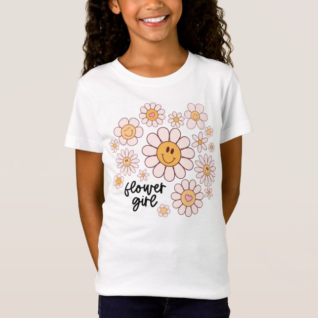 Cute Retro Flower Girl, Groovy Daisy Blommigts T Shirt (Framsida)