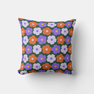 Cute Retro Flower Mönster i Lila och Grönt Kudde