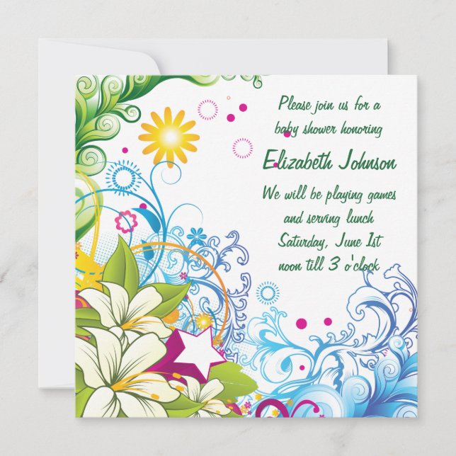 Cute Retro Flower Stars Gender Neutral Baby Shower Inbjudningar (Framsida)