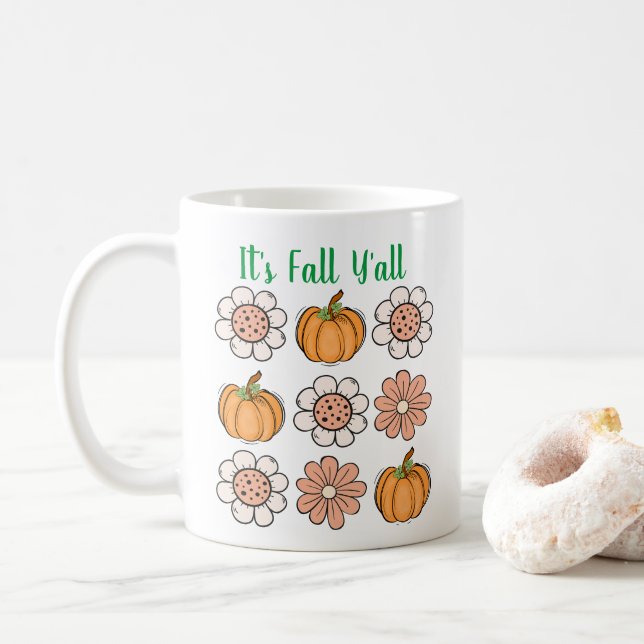 Cute Retro Flowers Pumpkins Det är Fall Y Kaffemugg (Med munk)