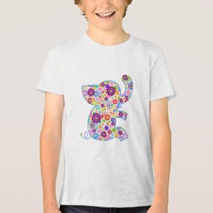 Cute Retro Flowers Tecknad Stil Elephant T-shirt I Triblend-tyg