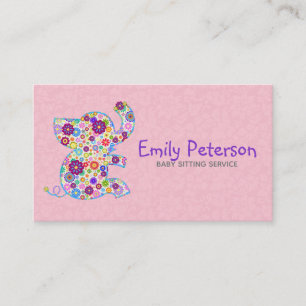 Cute Retro Flowers Tecknad Stil Elephant Visitkort