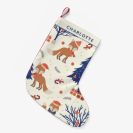 Cute Retro Fox och Personligen Julgran Liten Julstrumpa
