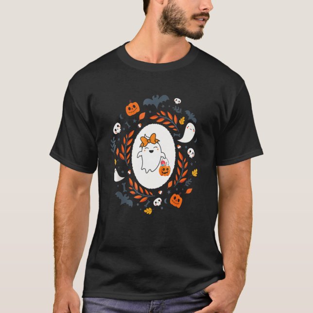 Cute Retro Funny Ghost Pumpkin Fall Halloween Wome T Shirt (Framsida)
