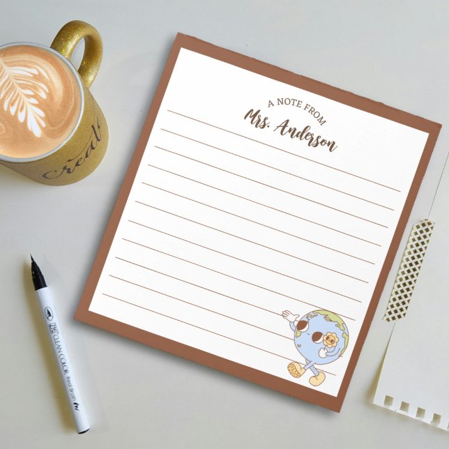 Cute Retro Funny Globe Back to school Brown Anteckningsblock (Skapare uppladdad)