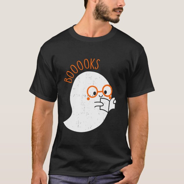 Cute Retro Ghost Bok Reading Bok Älskare Funny Ha T Shirt (Framsida)