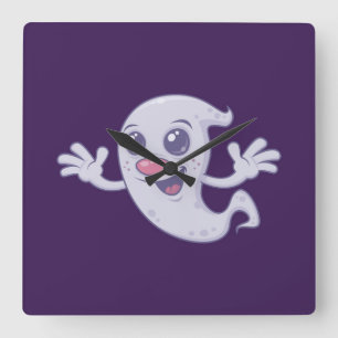 Cute Retro Ghost Fyrkantig Klocka