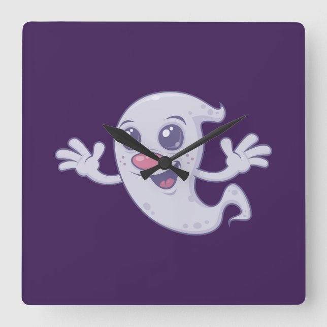 Cute Retro Ghost Fyrkantig Klocka (Framsida)