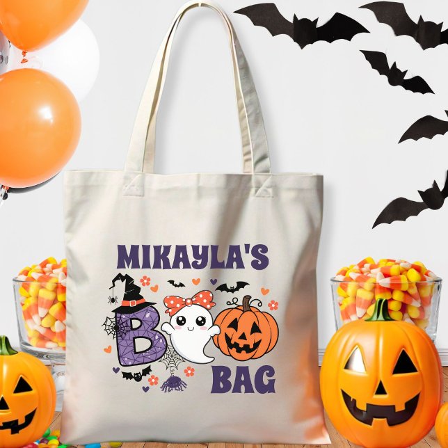 Cute Retro Ghost Halloween Bus eller godis Boo Bag Tygkasse (Halloween Trick or Treat Boo Bag)