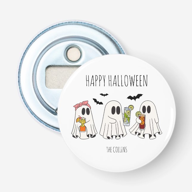 Cute Retro Ghost och Cocktails Happy halloween Flasköppnare (Framsidan)