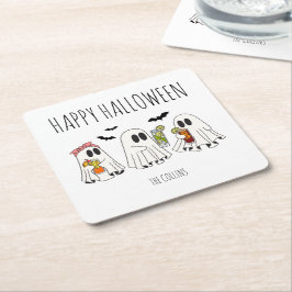 Cute Retro Ghost och Cocktails Happy halloween Underlägg Papper Kvadrat