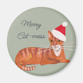Cute retro ginger cat -  grönt jul magnet