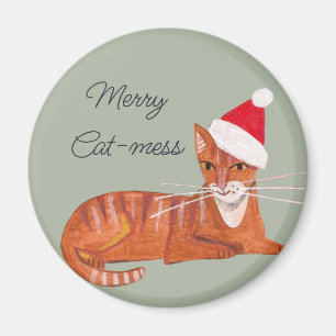 Cute retro ginger cat - grönt jul magnet