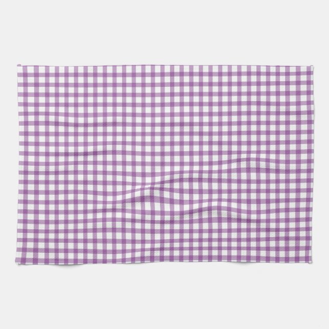 Cute Retro Gingham Plaid Purple Pattern Kökshandduk (Horisontell)