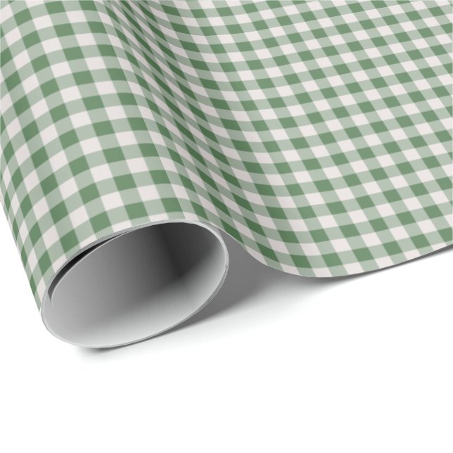 Cute Retro Gingham Play Mönster | Vinter-Grönt Presentpapper (Rullad Hörn)