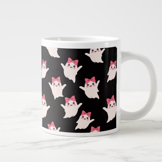 Cute Retro Girl Ghost med Rosa Hair Bow Jumbo Mugg (Höger)