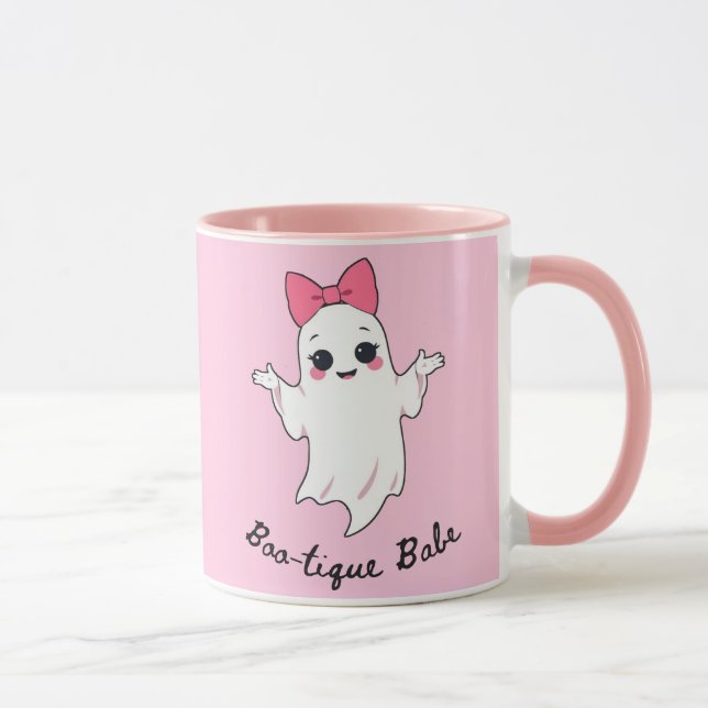 Cute Retro Girl Ghost med Rosa Hair Bow Mugg (Höger)