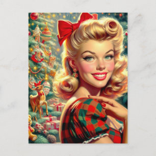 Cute Retro Girl-jul Vykort