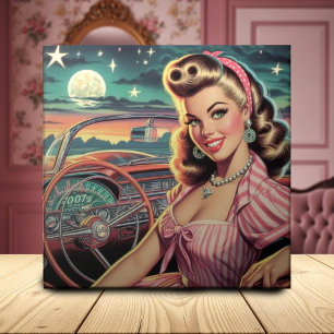 Cute Retro Girl Kakelplatta