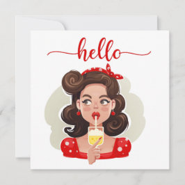 Cute Retro Girl Tan Flat Hej Card