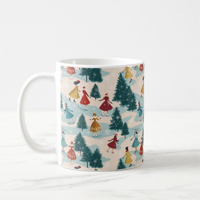 Cute Retro Girls Ice-Skating Kaffemugg (Vänster)