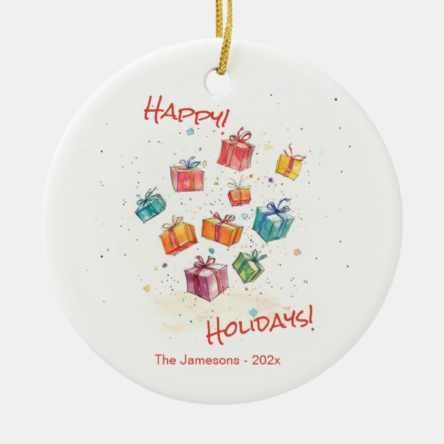 Cute Retro Glad helg Julgransprydnad Keramik (Framsidan)