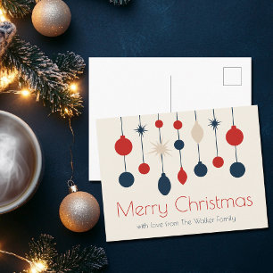 Cute Retro God jul Red Blue Ornaments Helg Vykort