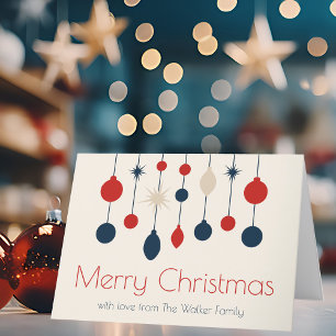 Cute Retro God jul Red Blue Ornaments Helgkort