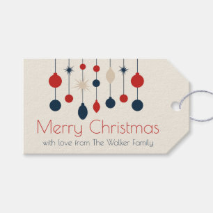 Cute Retro God jul Red Blue Ornaments Presentetikett