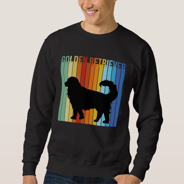 Cute Retro Golden Retriever Rainbow Lång Ärmad Tröja (Framsida)