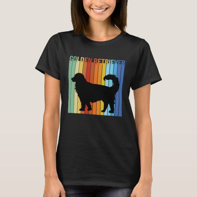 Cute Retro Golden Retriever Rainbow T Shirt (Framsida)