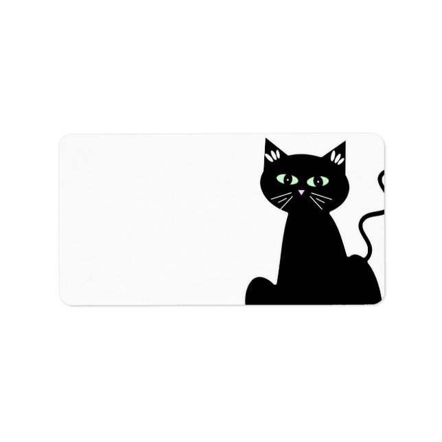 Cute Retro Grönt Eyed Black Cat Tecknad Adressetikett (Framsidan)