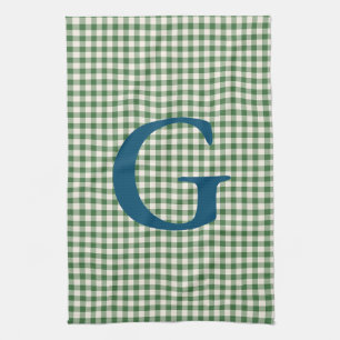 Cute Retro Grönt Gingham Play Mönster Monogram  Kökshandduk