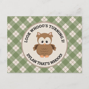 Cute Retro Grönt Pput Uggla Birthday Inbjudan Vykort
