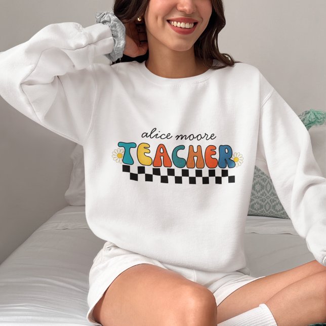 Cute Retro Groovy Colorful Teacher T Shirt (Skapare uppladdad)