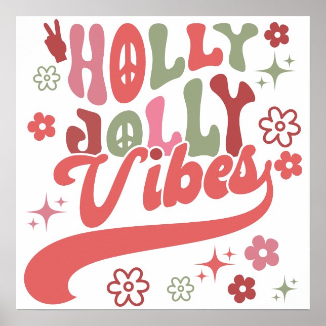 Cute Retro Groovy Holly Jolly Vibes Typography Hol Poster (Framsidan)