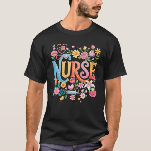 Cute Retro Groovy Nurse Flower Nursing Women Shirt T